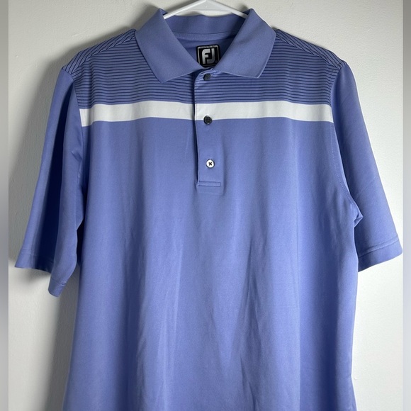 FootJoy FJ Golf Polo Shirt, Men’s Size Medium White Blue Striped Short Sleeve. - Picture 3 of 11